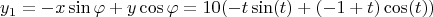 $$y_1 = - x \sin \varphi + y \cos \varphi = 10 (- t \sin (t) + (-1+t) \cos(t))$$