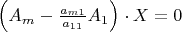 $\left (A_m - \frac {a_{m1}}{a_{11}} A_1 \right ) \cdot X = 0$