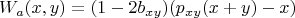 $$W_a(x,y) = (1-2b_{xy})(p_{xy}(x+y) - x)$$