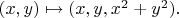 $(x,y)\mapsto (x,y,x^2+y^2).$