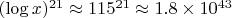 $ (\log x)^{21} \approx 115^{21} \approx 1.8 \times 10^{43} $ $ (\log x)^{21} \approx 115^{21} \approx 1.8 \times 10^{43} $