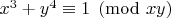 $x^3+y^4 \equiv 1 \pmod{xy}$