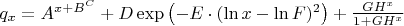$q_x = A^{{x+B}^C} + D \exp\left(-E\cdot (\ln x - \ln F)^2\right) + \frac{GH^x}{1+GH^x}$