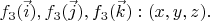 $f_3(\vec i), f_3(\vec j), f_3(\vec k): (x, y, z).$
