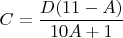 $C=\dfrac{D(11-A)}{10A+1}$