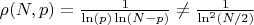 $\rho(N,p)=\frac{1}{\ln(p)\ln(N-p)} \ne \frac{1}{\ln^2(N/2)}$