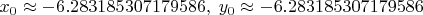$x_0\approx -6.283185307179586,~y_0\approx -6.283185307179586$ $x_0\approx -6.283185307179586,~y_0\approx -6.283185307179586$
