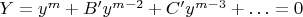 $Y=y^m+B'y^{m-2}+C'y^{m-3}+\dotsc=0$