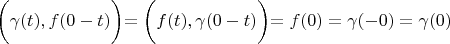 $   \biggl( \gamma(t), f(0-t) \biggl) =  \biggl( f(t), \gamma (0-t) \biggl) = f(0) = \gamma(-0) = \gamma(0)$