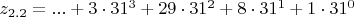 $z_{2.2}=...+3\cdot 31^{3}+29\cdot 31^{2}+8\cdot 31^{1}+1\cdot 31^{0}$
