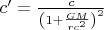 $ c' = \frac{c} {\left (  1 + \frac{GM}{r c^2}\right )^2}$