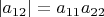 $|a_{12}|=a_{11}a_{22}$