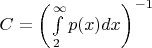 $C = \left( \int\limits_{2}^{\infty} p(x)dx \right)^{-1}$