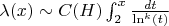 $\lambda(x) \sim C(H)\int_2^x {\frac{dt}{\ln^k(t)}}$