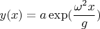 $$y(x)=a\exp (\frac {\omega ^2x}g)$$