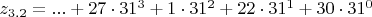 $z_{3.2}=...+27\cdot 31^{3}+1\cdot 31^{2}+22\cdot 31^{1}+30\cdot 31^{0}$