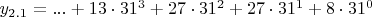 $y_{2.1}=...+13\cdot 31^{3}+27\cdot 31^{2}+27\cdot 31^{1}+8\cdot 31^{0}$