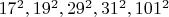 $17^2, 19^2, 29^2, 31^2, 101^2$