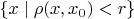 $\{x \mid \rho(x, x_0) < r\}$