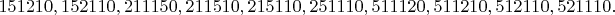 $151210, 152110, 211150, 211510, 215110, 251110, 511120, 511210, 512110, 521110.$
